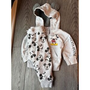 Disney Mickey Mouse Baby Boys Gray Hoodie and Joggers Set with Ears size12 month